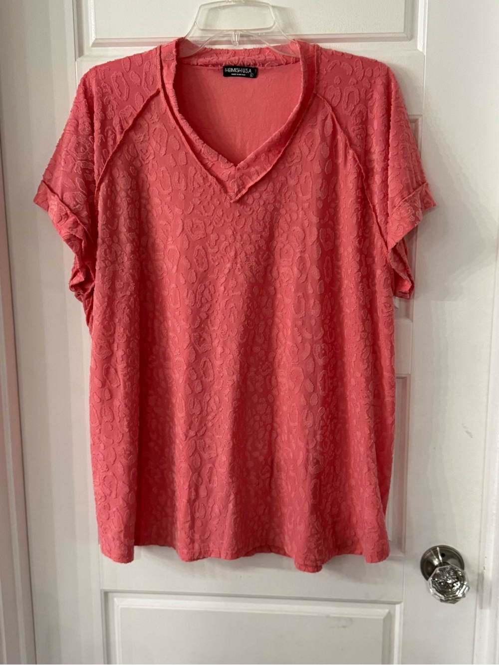 Hem & Thread Coral Pink Textured V-Neck Women’s Top